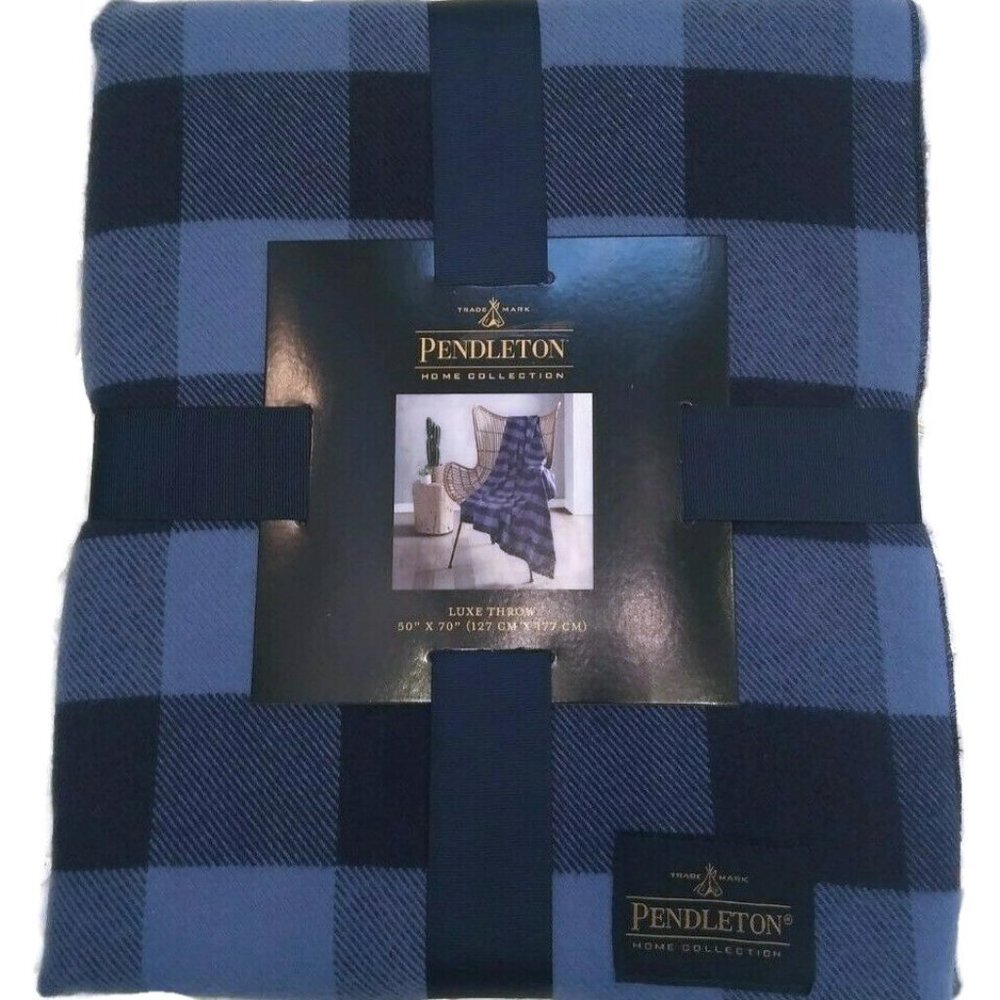 Pendleton Blue Rob Roy Luxe Buffalo Throw 50"x70"